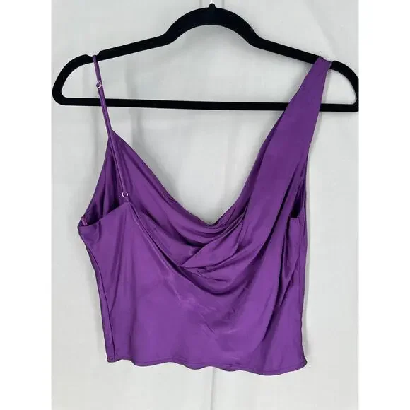 Zara Top Womens XS Purple Satin Crop Cowl Neck Asymmetrical Party - Picture 3 of 6
